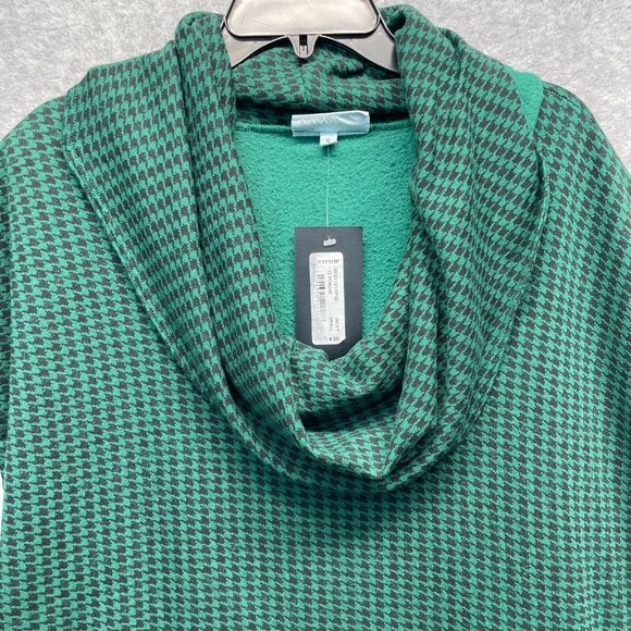 Bryn Walker Pike Poncho‎ Womens Small Green Houndstooth Cowl Neck Bamboo Fleece - Picture 2 of 14